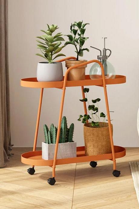 Modern Rolling Plant Stand With Two Circular Shelves