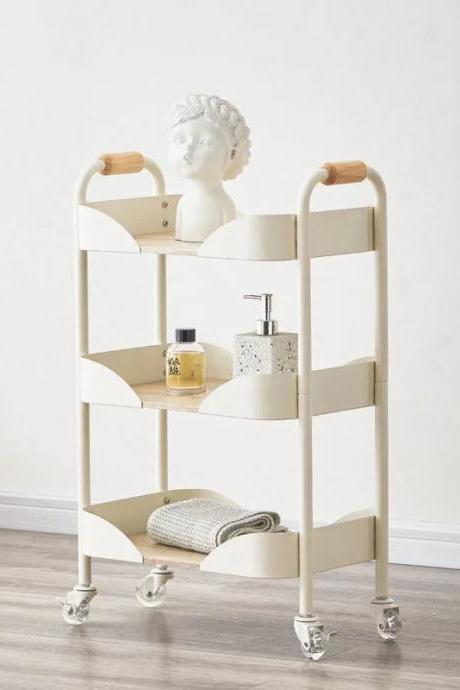Modern 3-tier Rolling Storage Cart With Wooden Handles