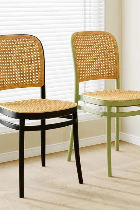 Modern Rattan Woven Backrest Dining Chairs, Set Of 2