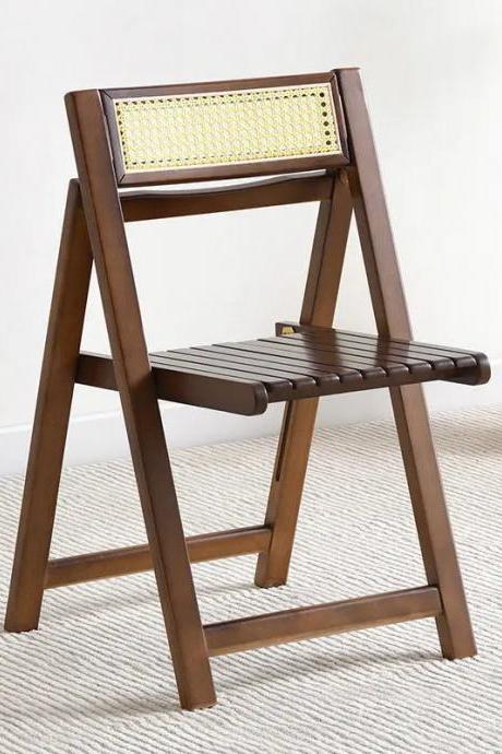 Modern Wooden Folding Chair With Rattan Backrest