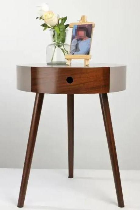 Modern Round Wooden Side Table With Drawer