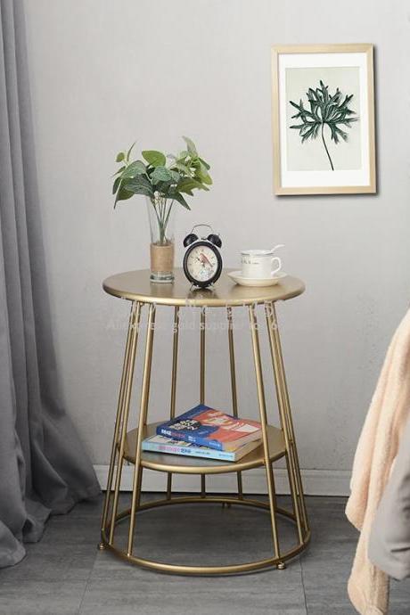 Modern Round Side Table With Gold Metal Frame