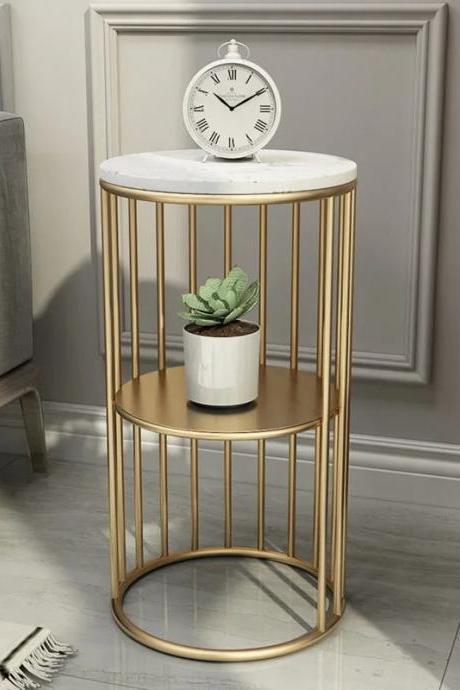 Modern Gold Metal White Marble Top Round Side Table