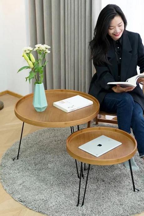 Modern Wooden Round Coffee Tables With Metal Legs