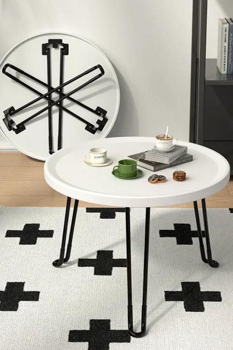 Modern Round White Coffee Table With Metal Legs