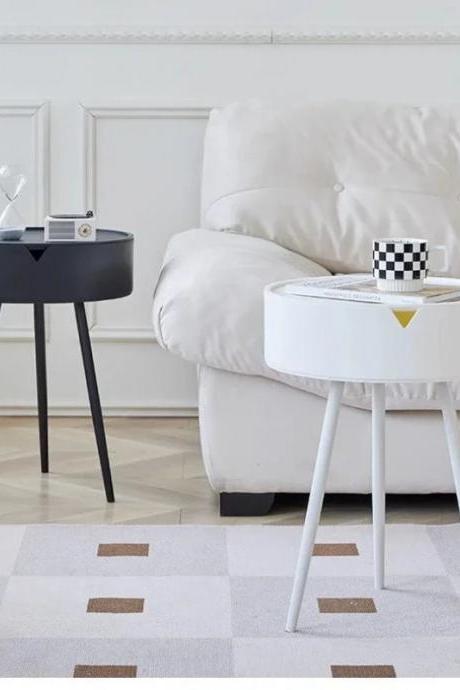Modern Round Side Table With Storage Compartment