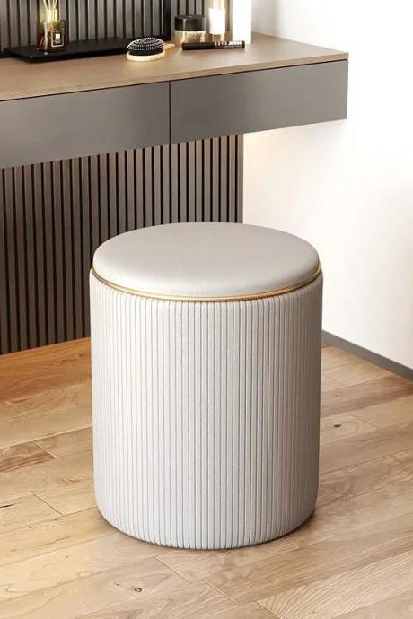 Modern Round Upholstered Ottoman With Pleated Sides