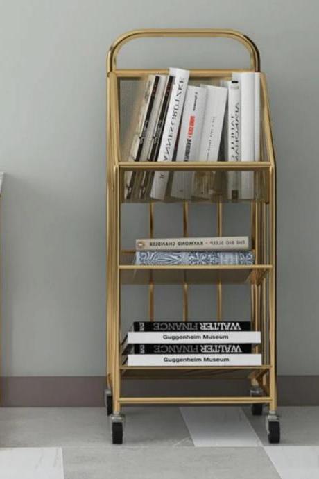 Vintage Gold Metal Rolling Cart With Three Shelves