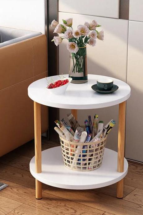 Round White Modern Side Table With Lower Shelf