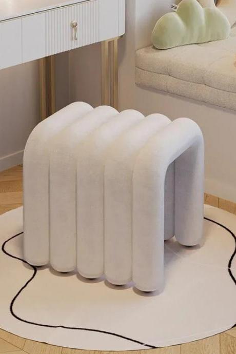Modern Sculptural White Velvet Ottoman Footstool Endtable