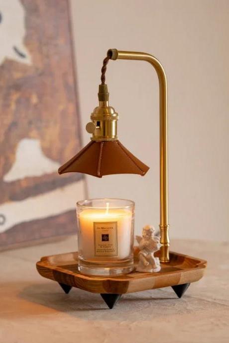 Vintage-style Candle Warmer Lamp With Wooden Tray