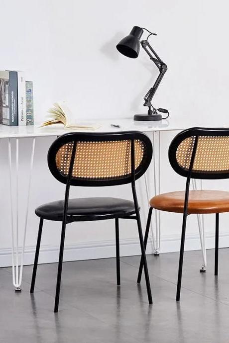 Modern Rattan Backrest Dining Chairs With Metal Legs
