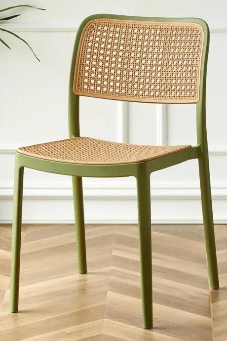 Modern Olive Green Chair With Woven Rattan Seat