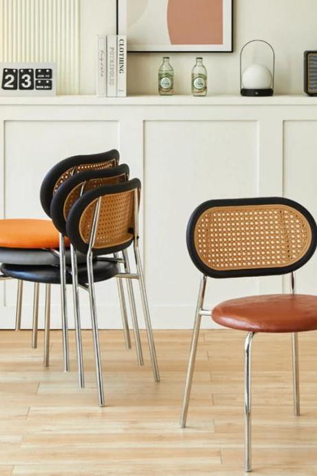 Modern Rattan Back Chrome-legged Dining Chairs Set