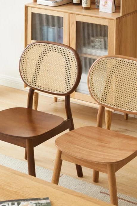 Mid-century Modern Rattan Back Wooden Dining Chair
