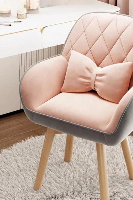 Modern Pink Velvet Accent Chair With Wooden Legs