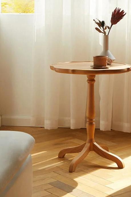 Elegant Wooden Round Side Table With Pedestal Base