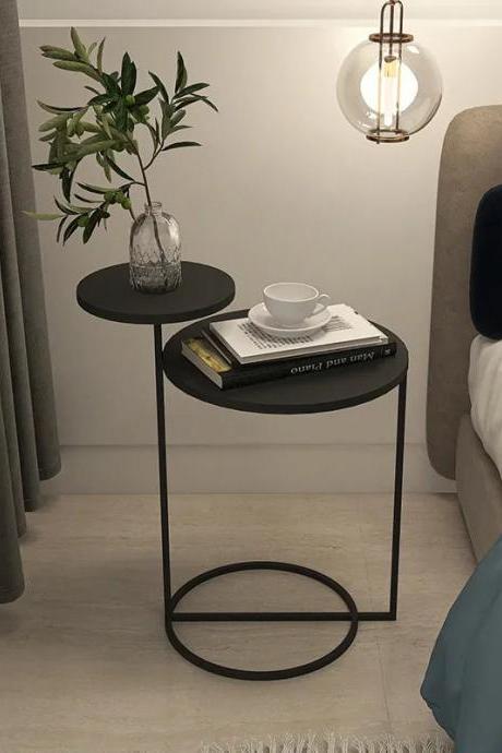 Modern Round Bedside Table With Metal Frame End