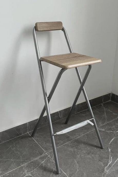 Sleek Folding Bar Stool With Wooden Seat And Backrest