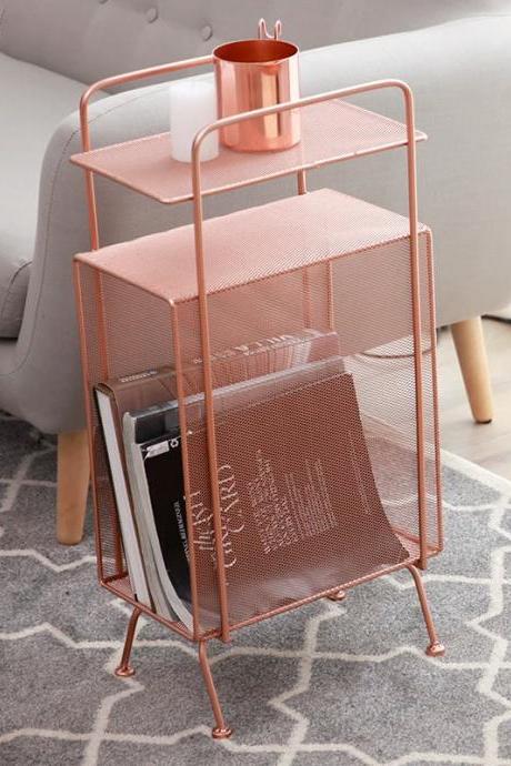 Modern Copper-tone Metal Magazine Rack Side Table