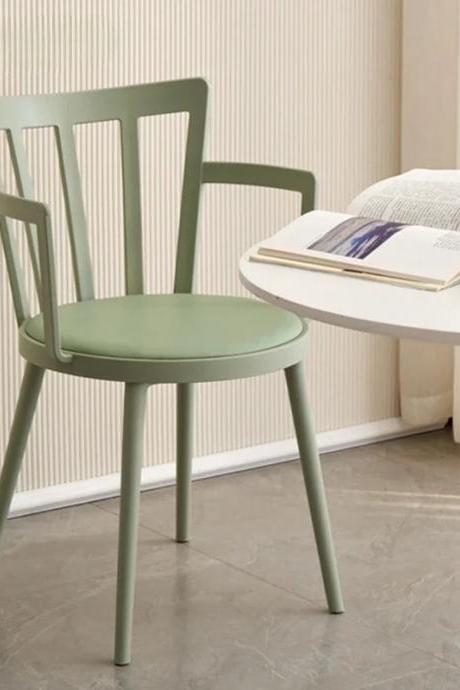 Modern Sage Green Plastic Dining Chair With Arms