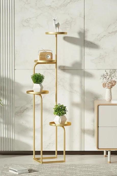 Modern Gold Metal Indoor Plant Display Stand Shelves
