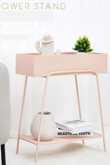 Modern Pink Metal Plant Stand With Lower Shelf