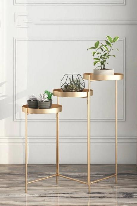 Modern Gold Metal Round Side Tables Set Of Two
