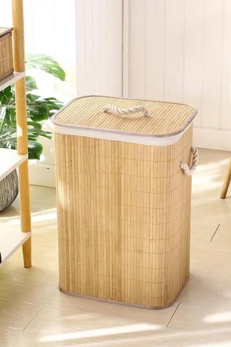 Eco-friendly Rectangular Bamboo Laundry Hamper With Lid