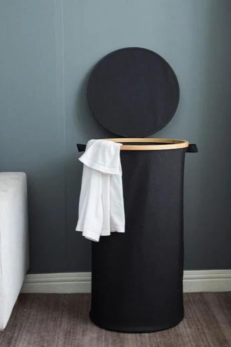 Modern Round Black Laundry Hamper With Lid