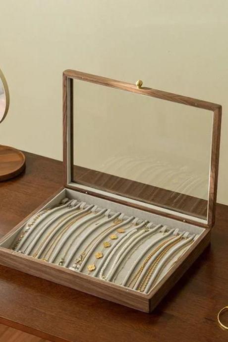 Elegant Wooden Glass Lid Jewelry Organizer Display Box