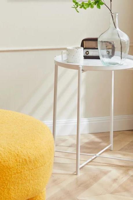 Modern White Round Metal Side Table With Tray