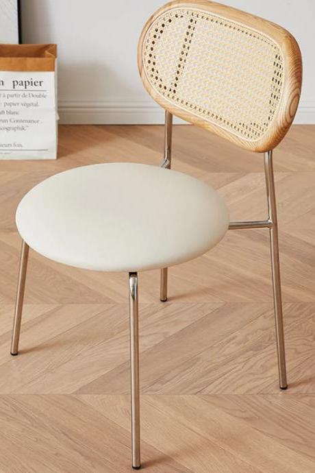 Modern Rattan Backrest Chair With Cushioned Seat Chrome Legs