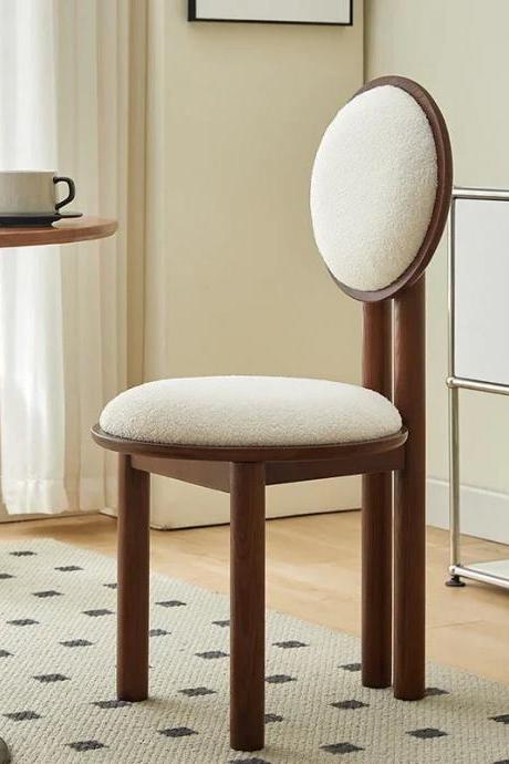 Modern Sherpa Fabric Dining Chair With Wooden Legs