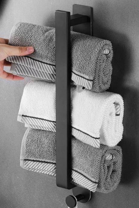 Wall-mounted Matte Black Towel Rack Holder Organizer