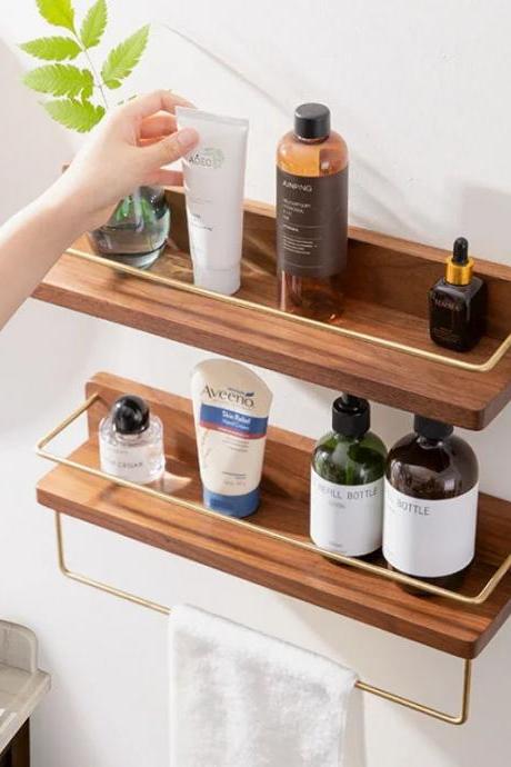 Wall-mounted Wooden Bathroom Storage Shelves Organizer