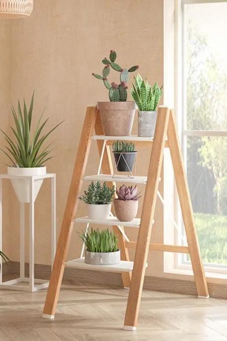 Modern 5-tier Wooden Plant Stand Ladder Display Shelf