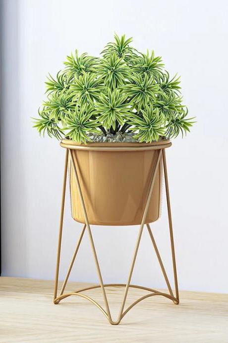 Modern Gold Metal Plant Stand With Decorative Pot