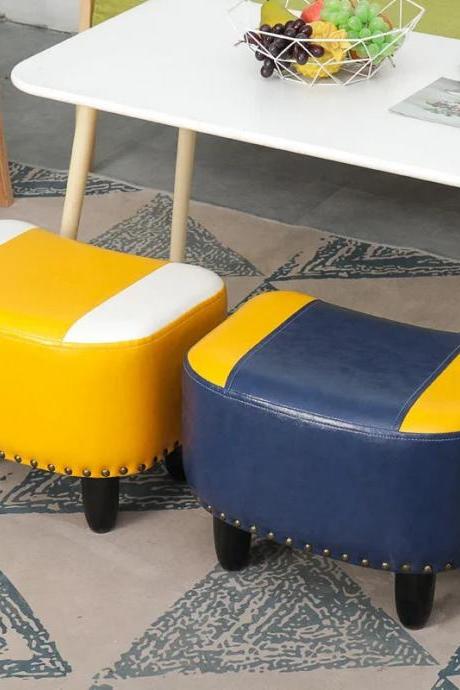 Modern Two-tone Leather Upholstered Footstools With Rivets