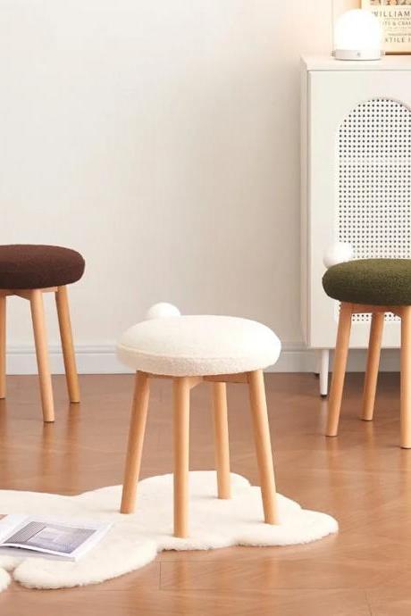 Modern Round Wooden Stools With Soft Cushion Top