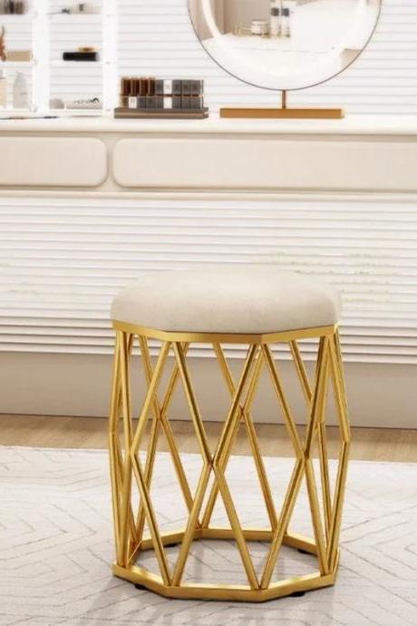 Modern Gold Geometric Base Vanity Stool With Cushion