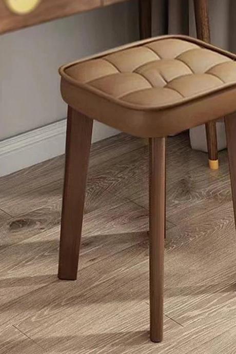 Modern Padded Wooden Stool With Gold Accents