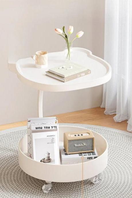 Modern White Round Bedside Table With Wheels