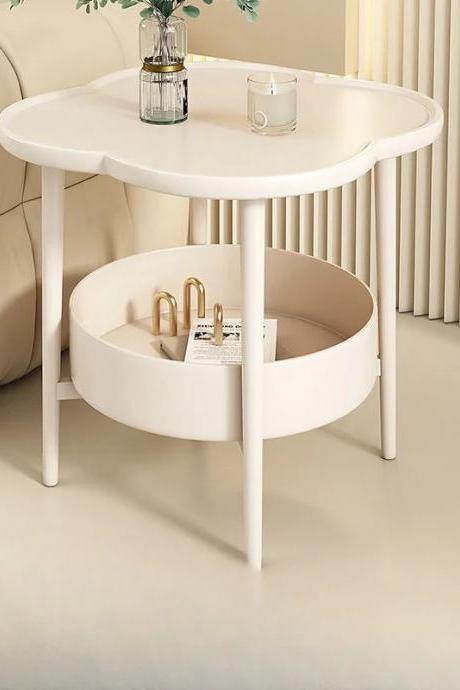 Modern White Round Bedside Table With Storage Shelf