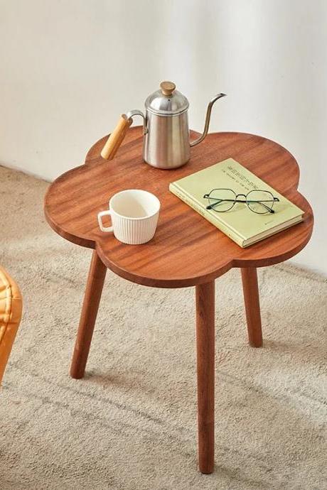 Modern Walnut Round Side Table With Curved Legs