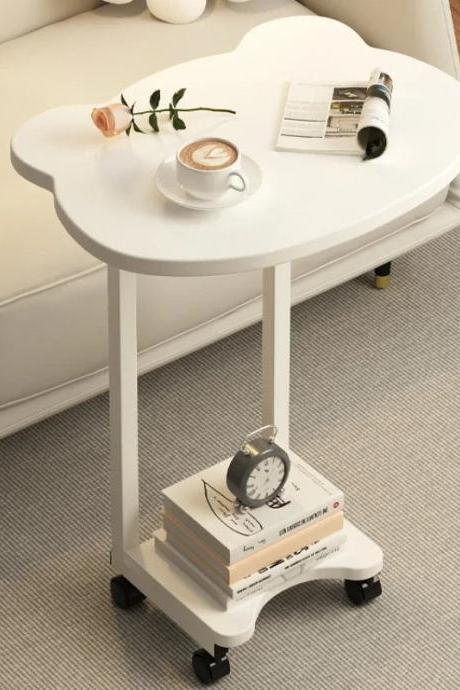 Modern White Mobile Accent Table With Lower Shelf