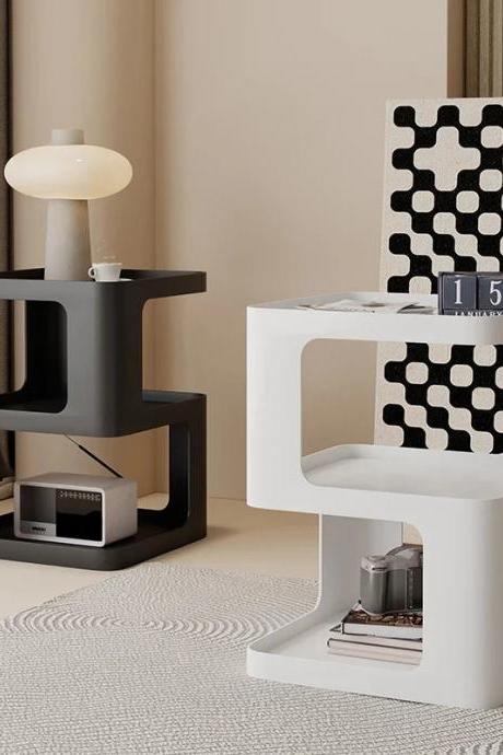 Modern Minimalist Side Table With Storage Shelves