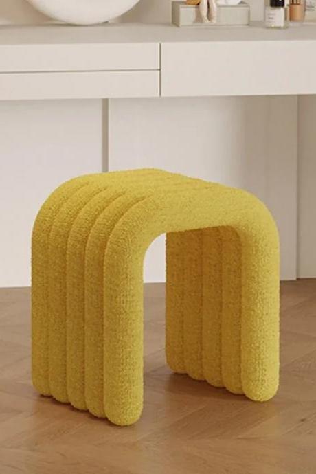 Modern Yellow Curved Arch Boucle Fabric Stool