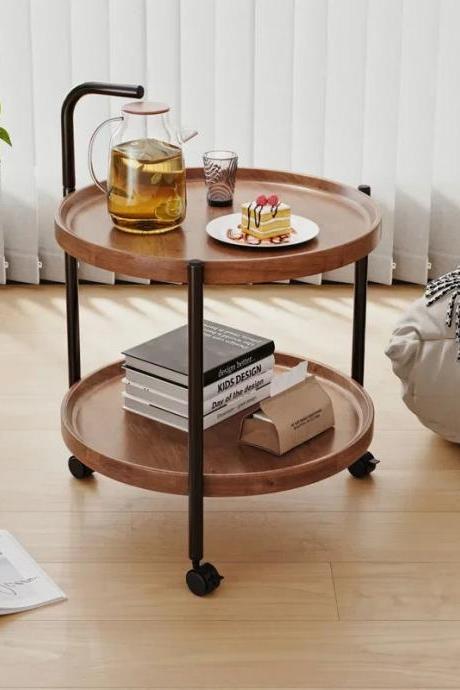 Industrial 2-tier Round Wooden Rolling Coffee Cart