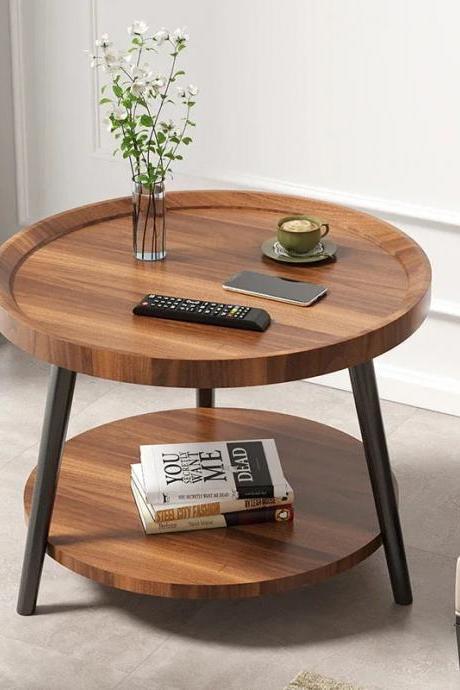 Modern Round Wooden Coffee Table With Lower Shelf